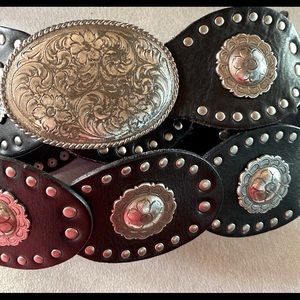 Concho Black Leather Fossil Western Belt Studded